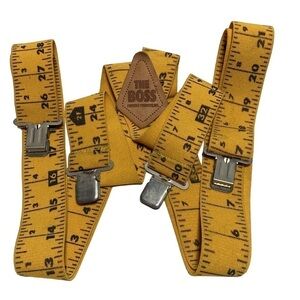 The Boss Measuring Tape Ruler Clip On Suspenders Yellow 2" Wide Yellow. Elastic